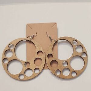 Hand Crafted Wooden Circle Hook Earrings NWOT
